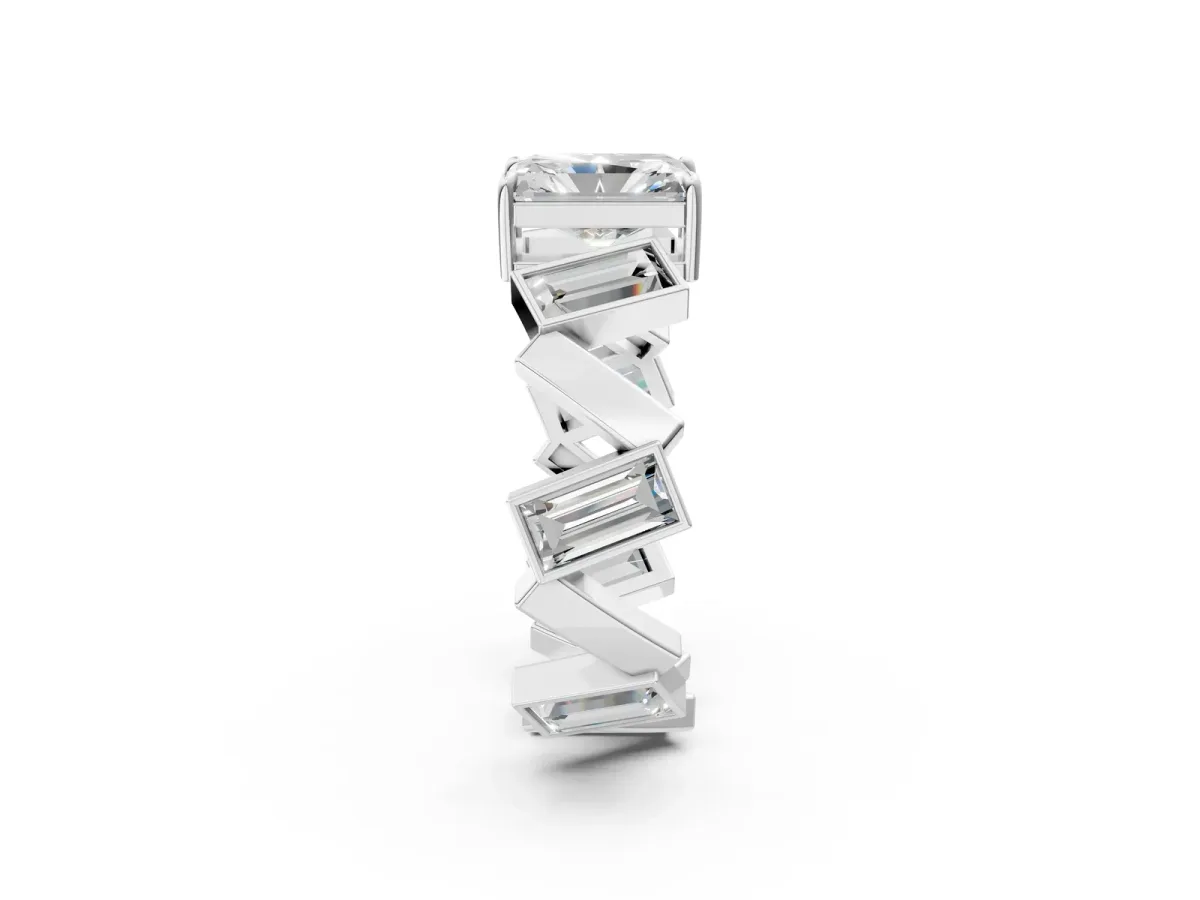 Radiant Diamond Geometric Side Stone Engagement Ring Platinum