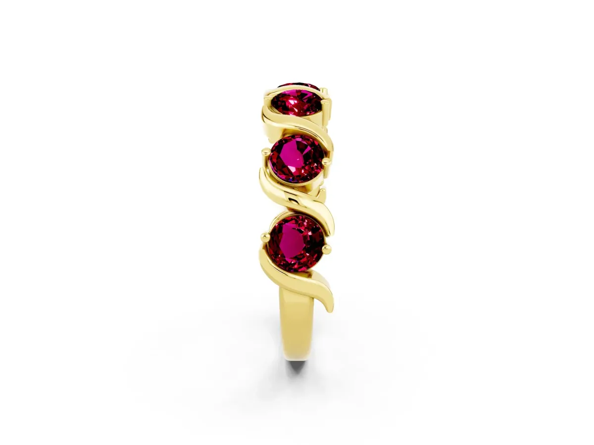 Six-Stone Round Garnet Wave Band with Shared Prong Setting Yellow gold