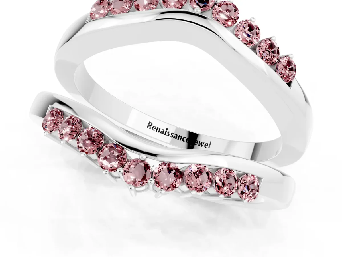 Round Morganite Chevron Contour Band with Prong Setting Silver