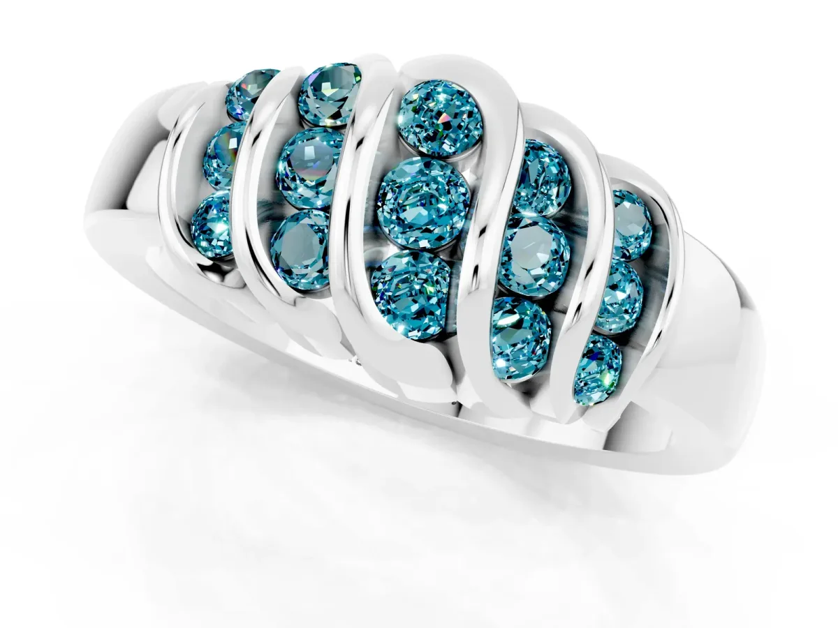 Round Blue Topaz Multi-Row Crossover Band Silver