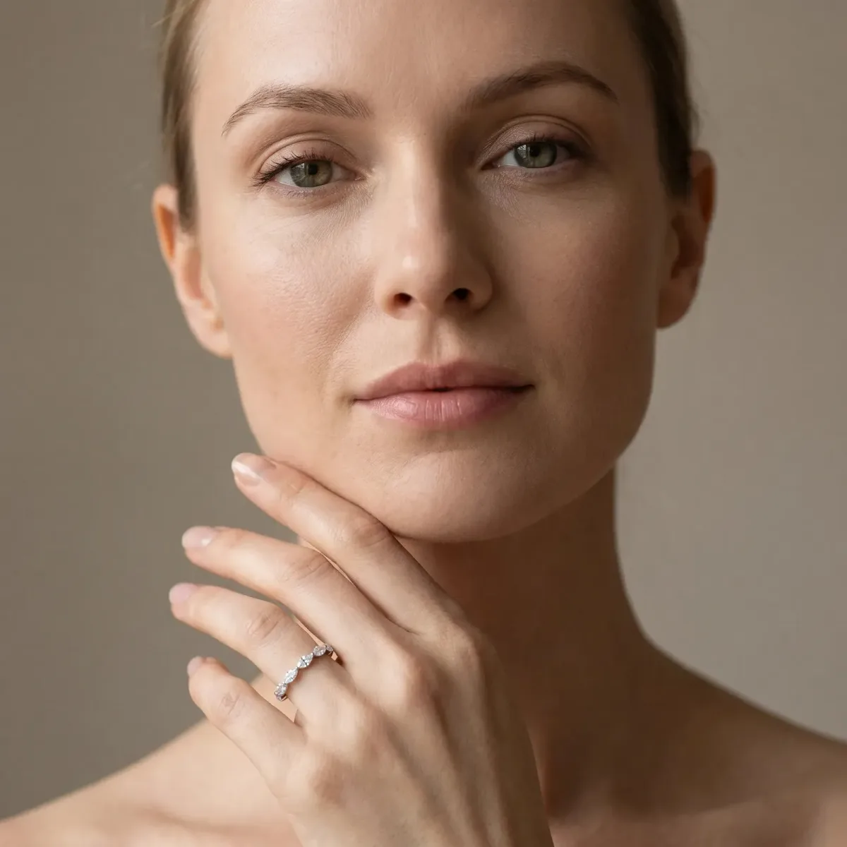Marquise Diamond Half Eternity Band with Prong Setting White gold