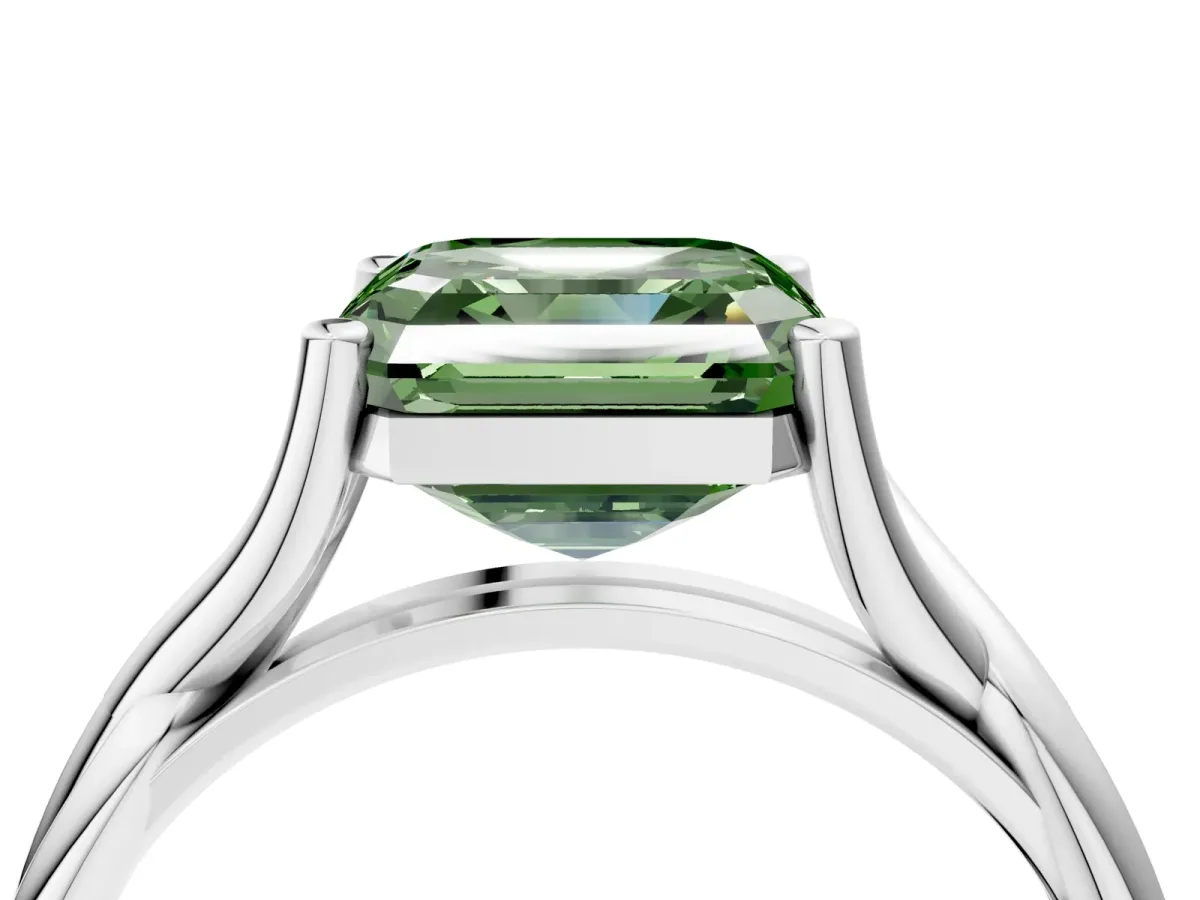 Fancy Green Asscher Cut Diamond Solitaire Twist Band Prong Setting Ring Platinum