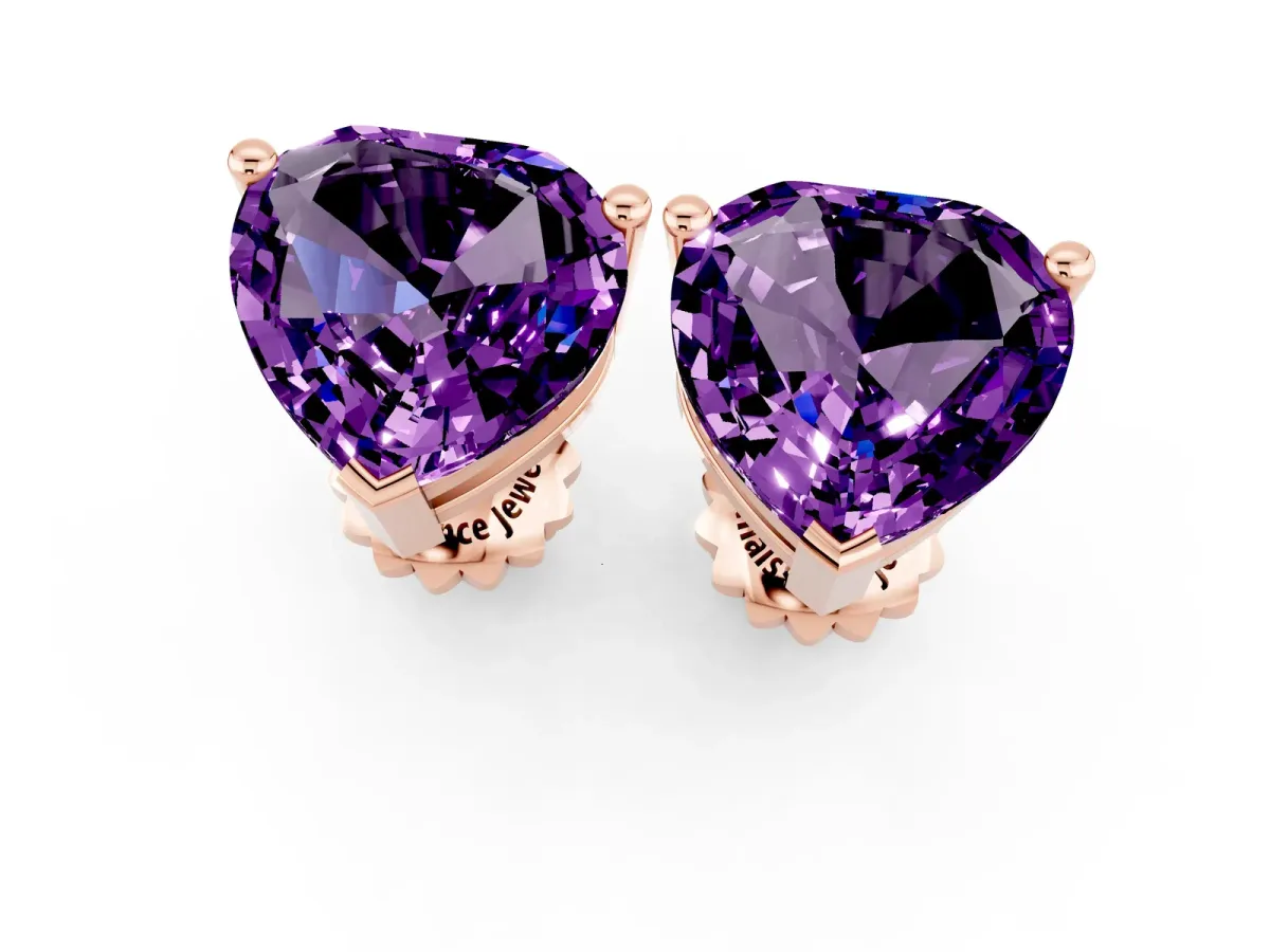 Heart Cut Amethyst Stud Earrings Rose gold