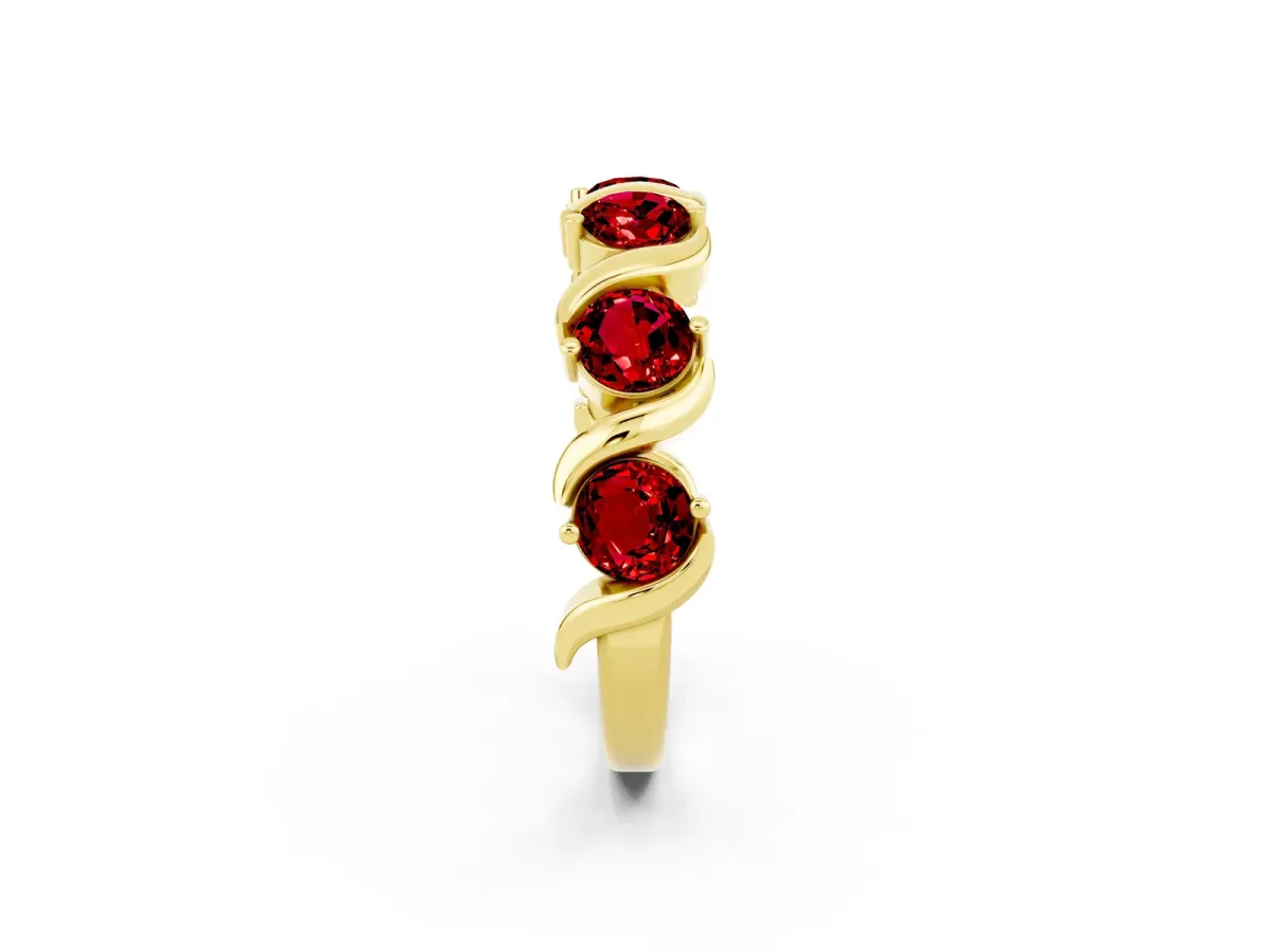 Round Ruby Half Eternity Band with Wave Prong Setting Yellow gold