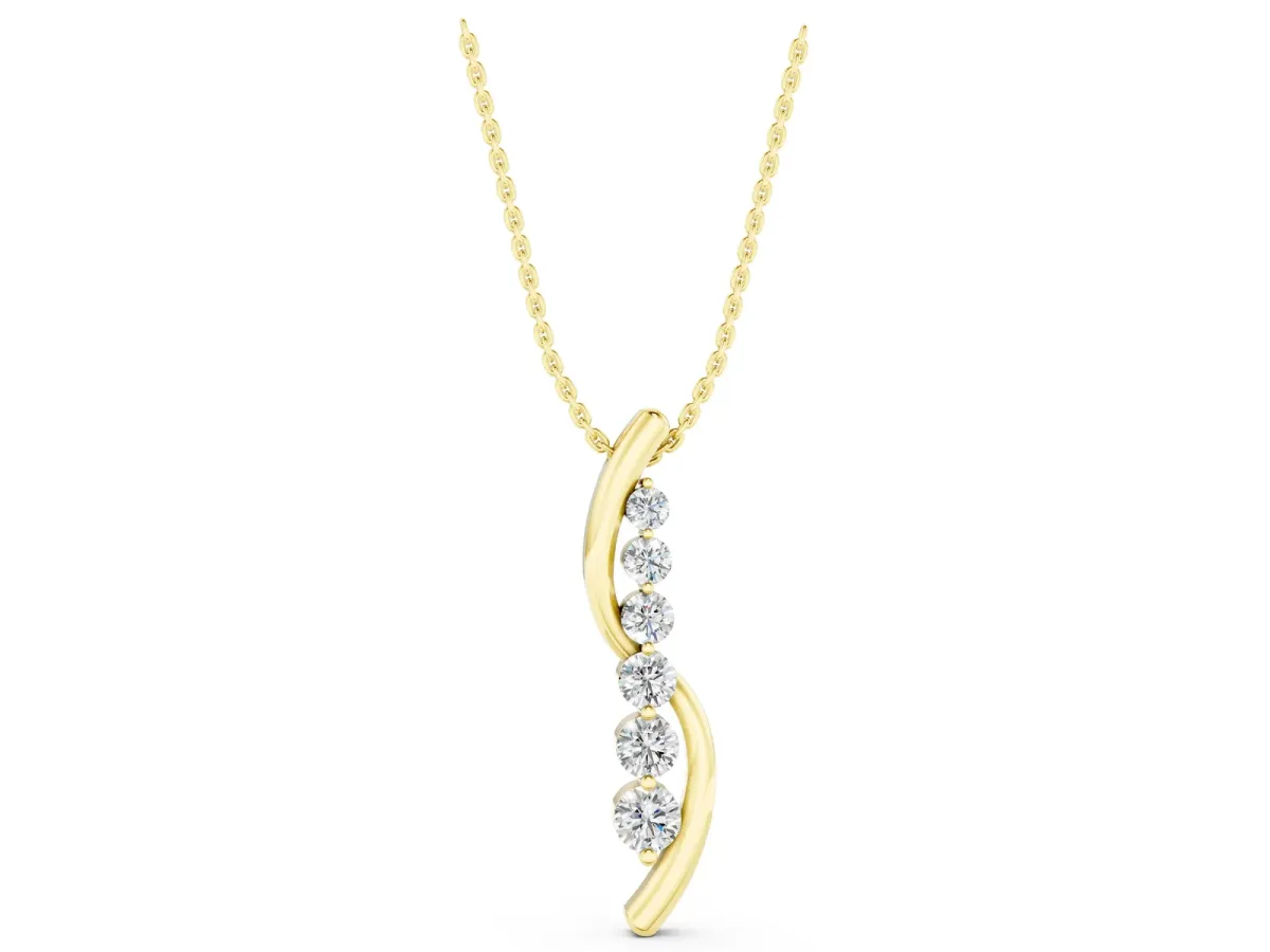 Round Diamond Prong-Set Curved Pendant Yellow gold
