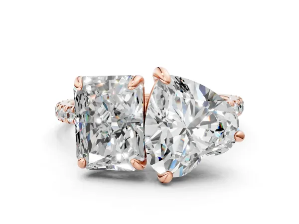 Radiant and Heart Toi Moi Ring with Prong Setting and Pave Band Rose gold