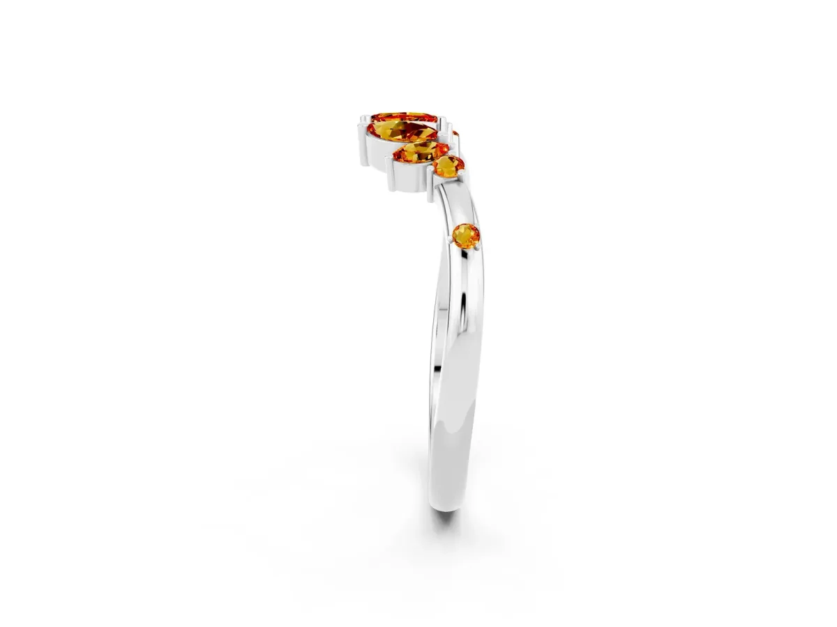 Open Marquise Cluster Citrine Band with Prong Setting Silver
