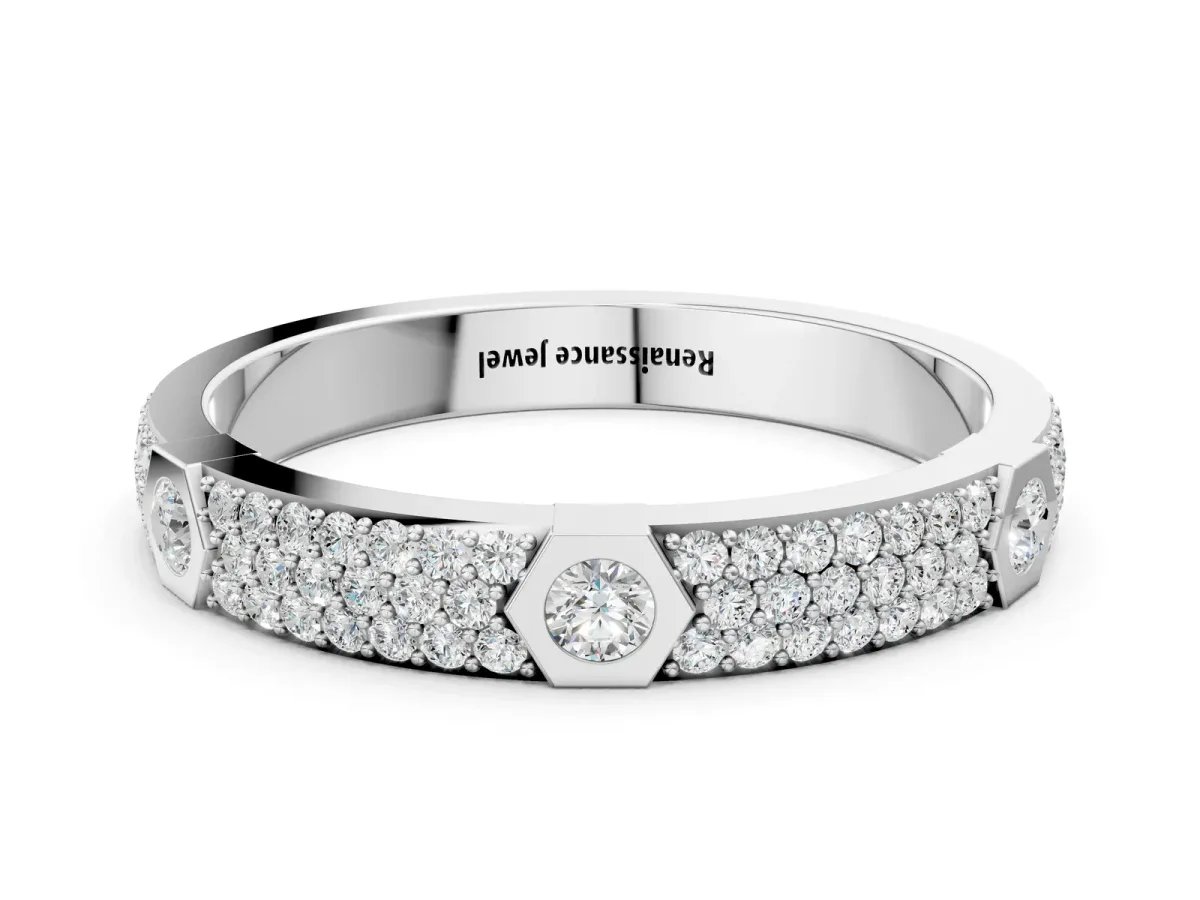 Round Diamond Pavé Promise Ring with Round Diamond Accents Silver