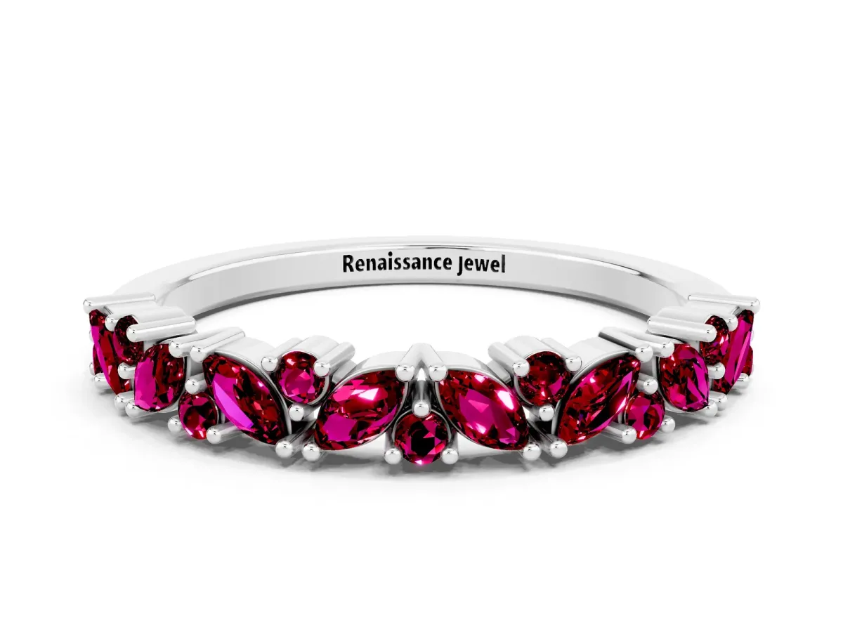 Marquise and Round Garnet Vine Eternity Band with Prong Setting Silver