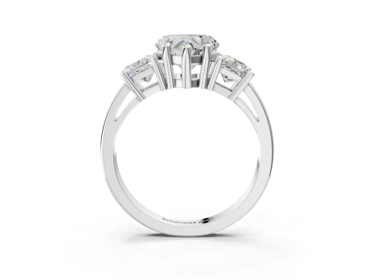 Three-Stone Heart Cut Cut Solitaire Ring with Prong Setting Platinum