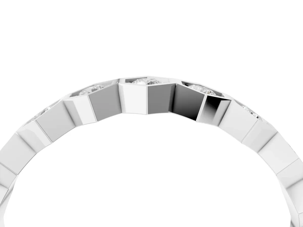 Hexagon Pave Diamond Eternity Band with Bezel Setting Silver