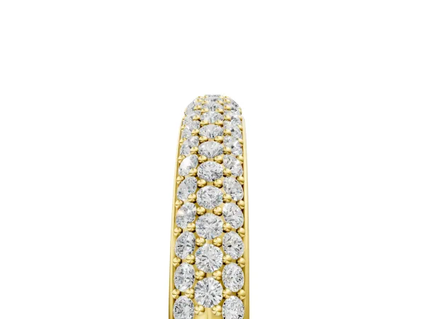 Three-Row Pave Round Diamond Eternity Band with Shared Prong Setting Yellow gold