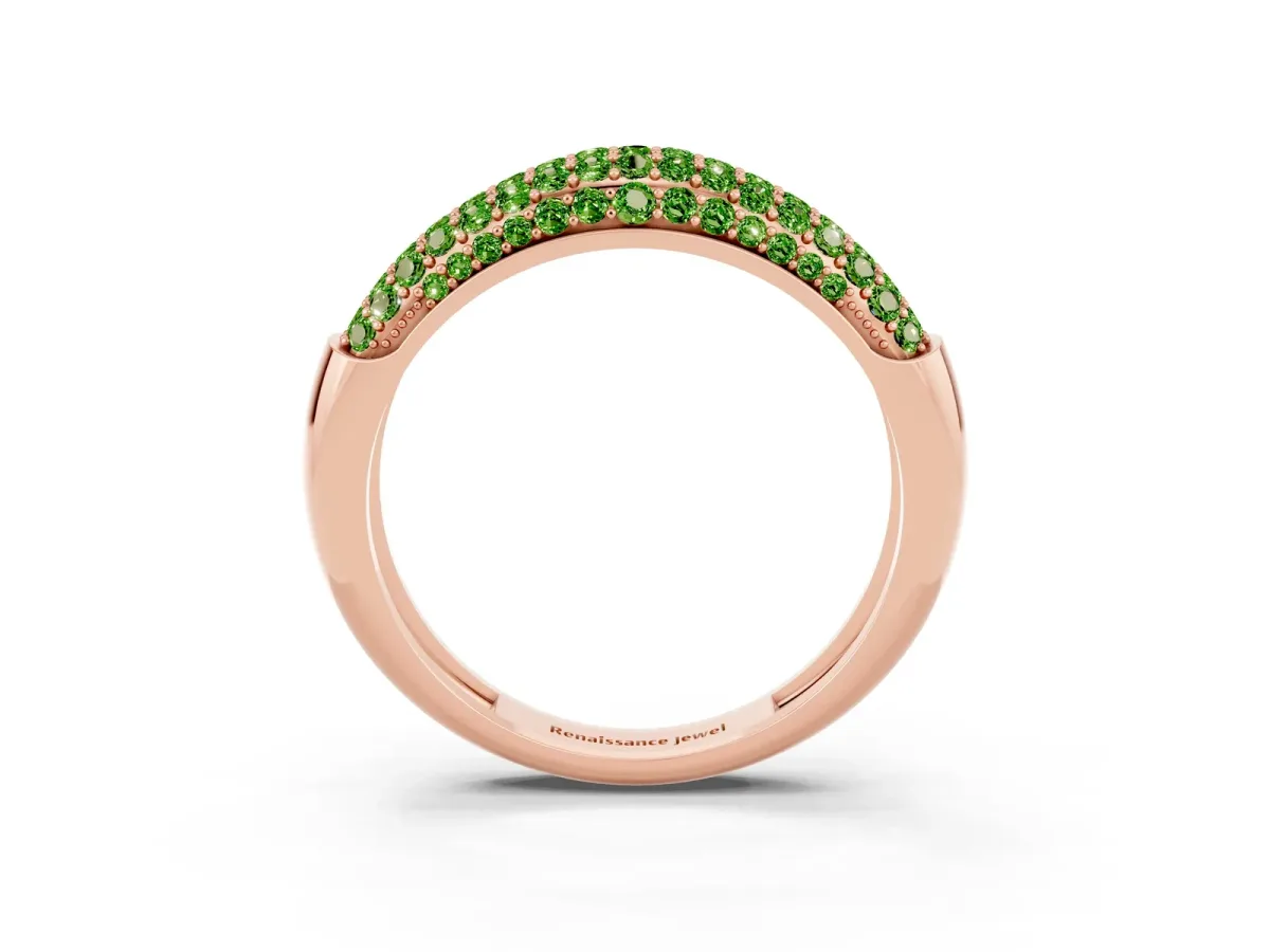 Three-Row Pavé Round Peridot Dome Band Rose gold