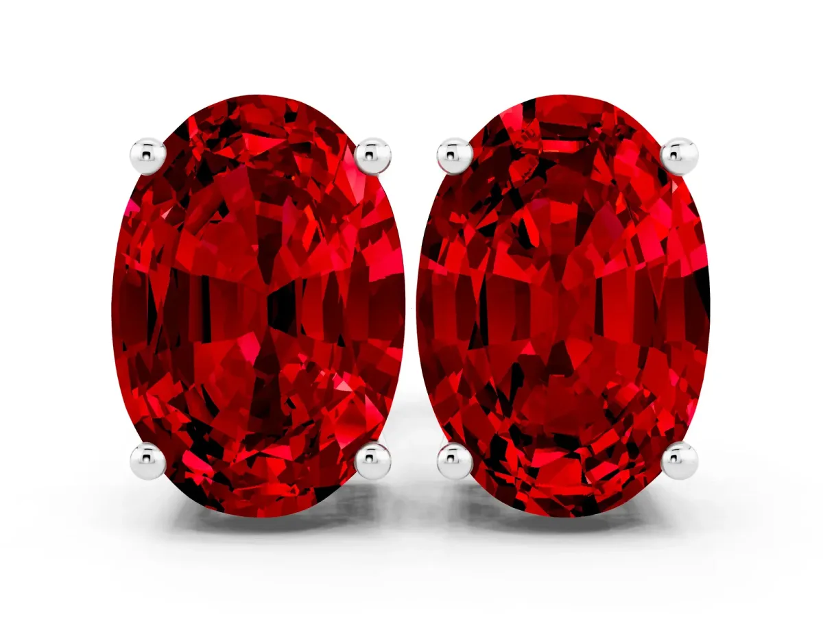 Oval Cut Ruby Stud Earrings Platinum