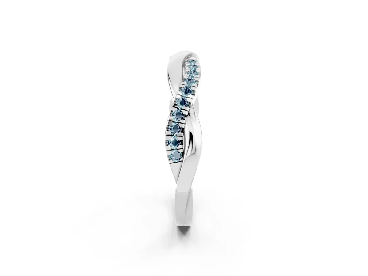 Round Aquamarine Twisted Infinity Band with Prong Setting Silver
