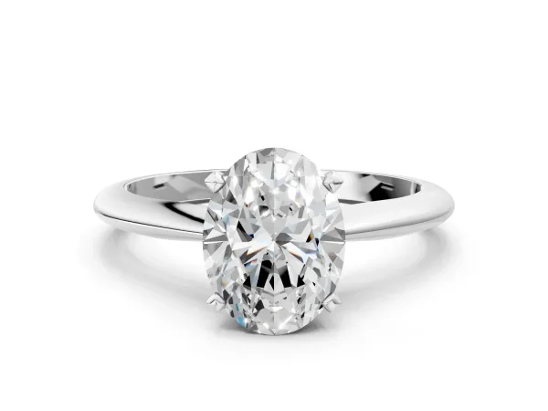 Oval Cut Diamond Solitaire Engagement Ring with Classic Band and Four-Prong Setting Silver