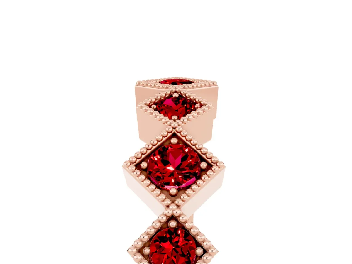 Milgrain Square Bezel Round Ruby Chevron Band Rose gold