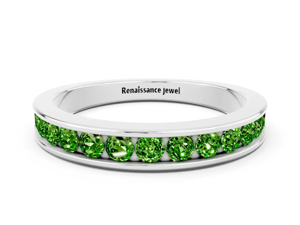 Channel Set Round Peridot Eternity Band White gold