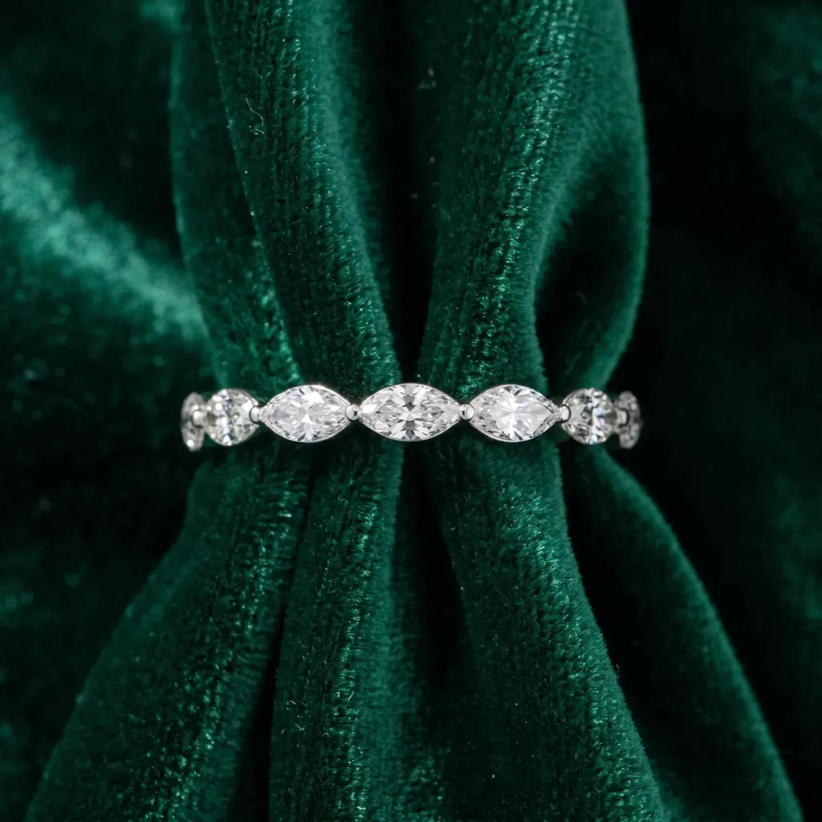 Marquise Diamond Half Eternity Band with Prong Setting White gold