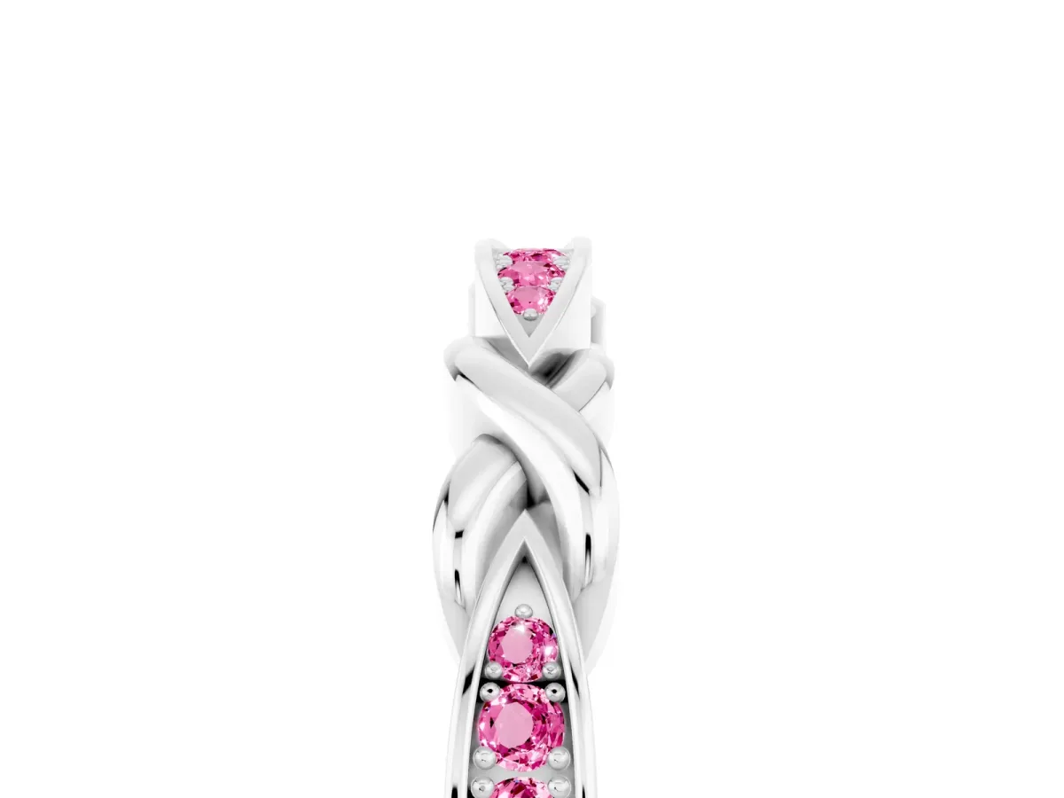Twisted Marquise Pink Sapphire Pavé Band with Shared Prong Setting Platinum