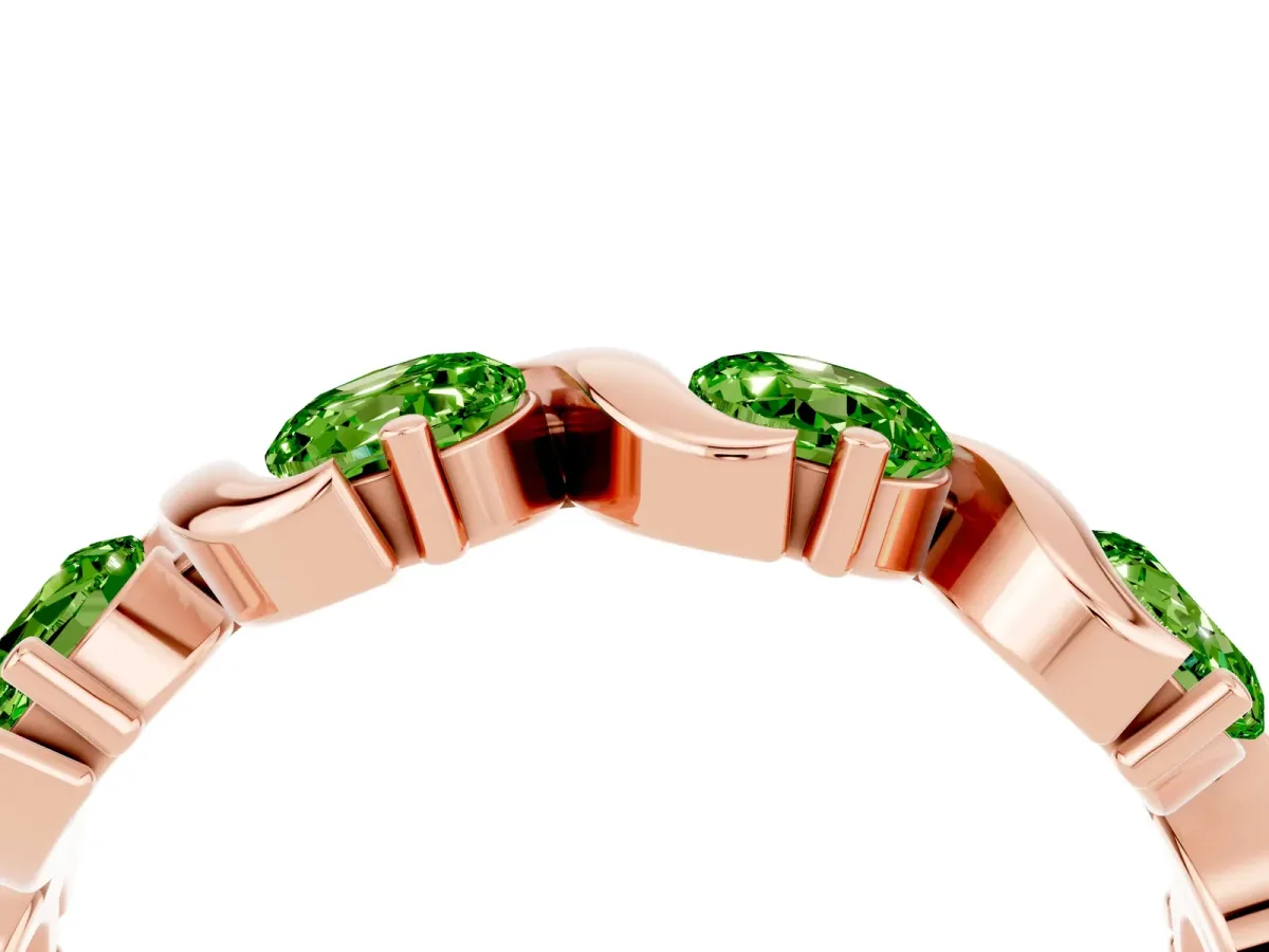 Round Peridot Half Eternity Band with Wave Prong Setting Rose gold