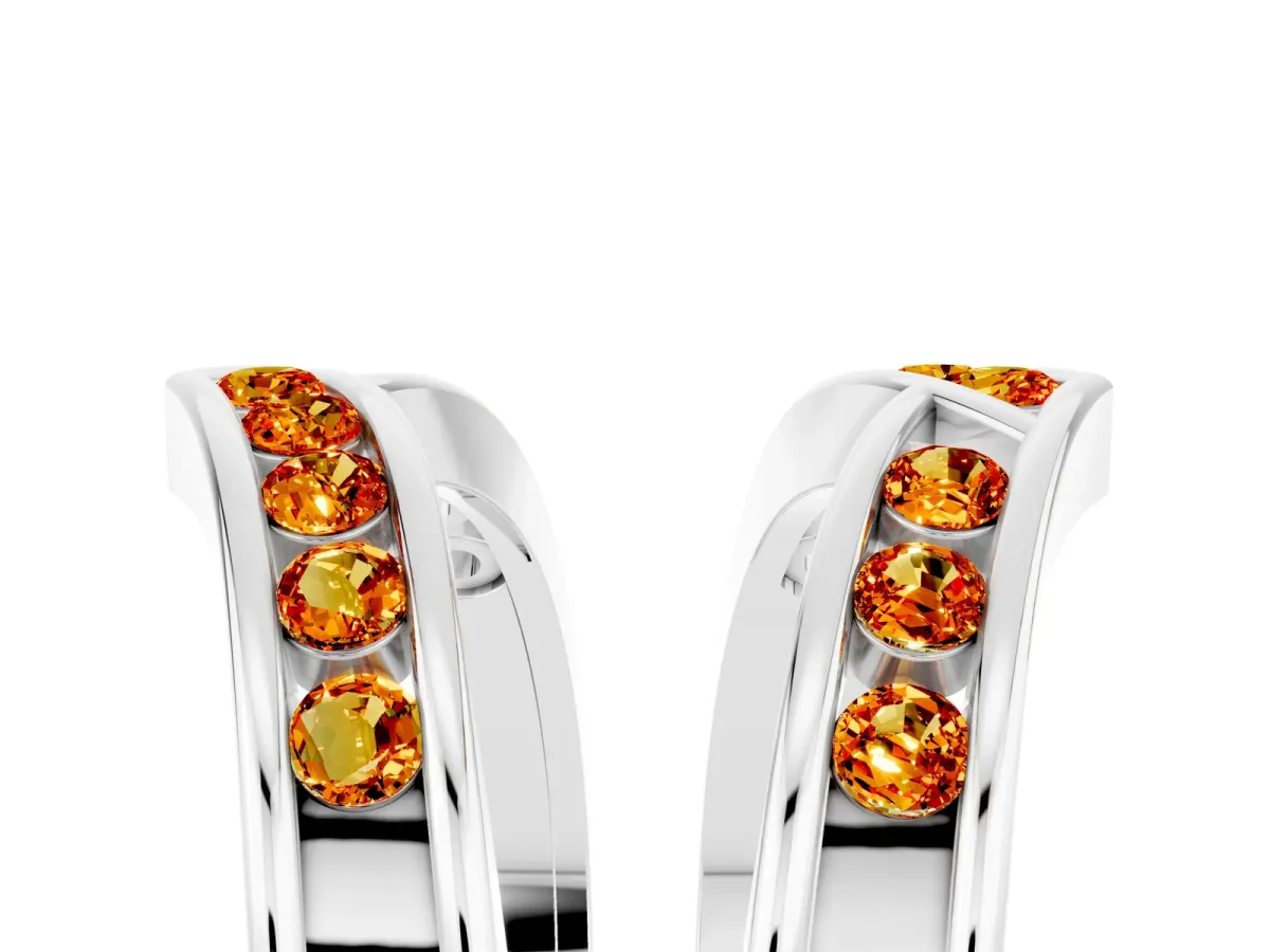 Round Citrine Channel-Set Chevron Band Silver