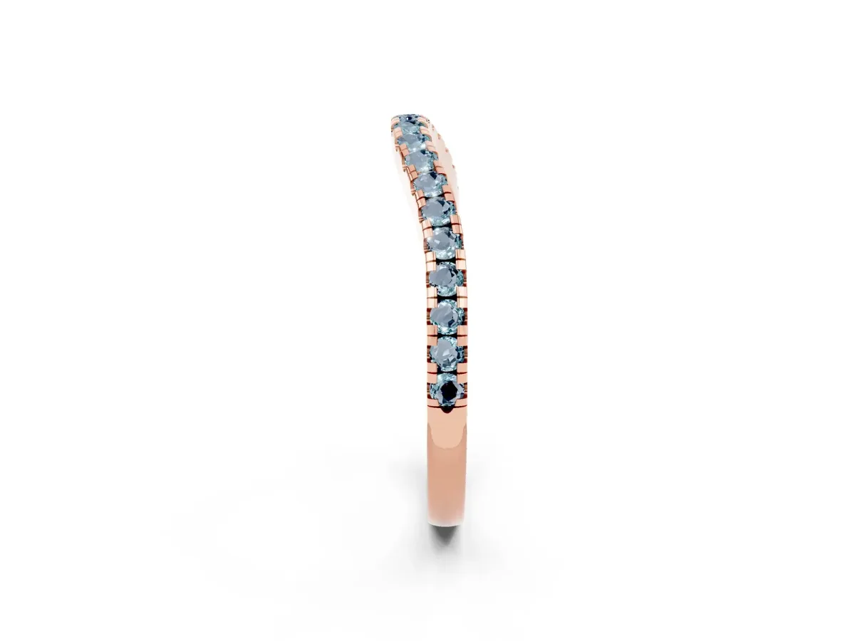 Round Aquamarine Pavé Half Eternity Band with Shared Prong Setting Rose gold