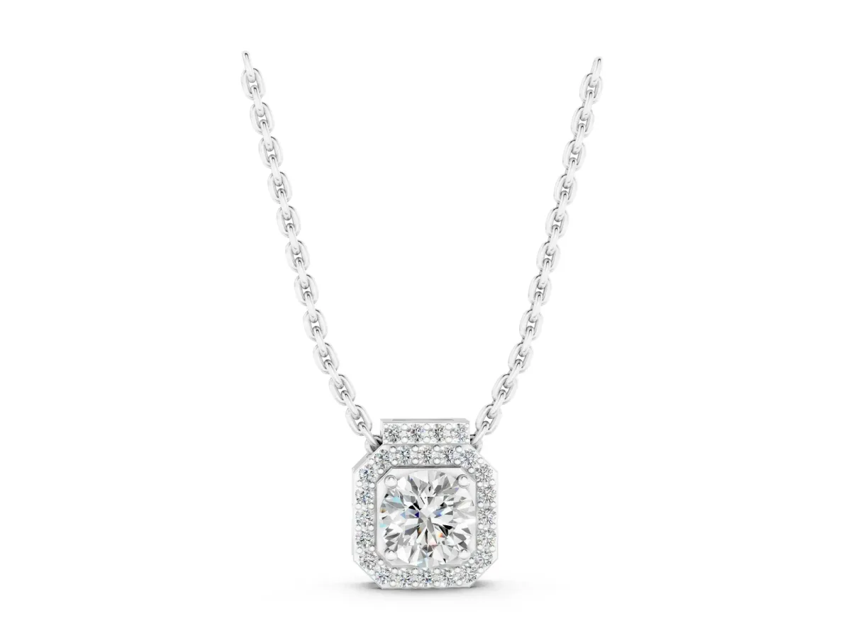 Round Halo Prong-Set Diamond Pendant White gold