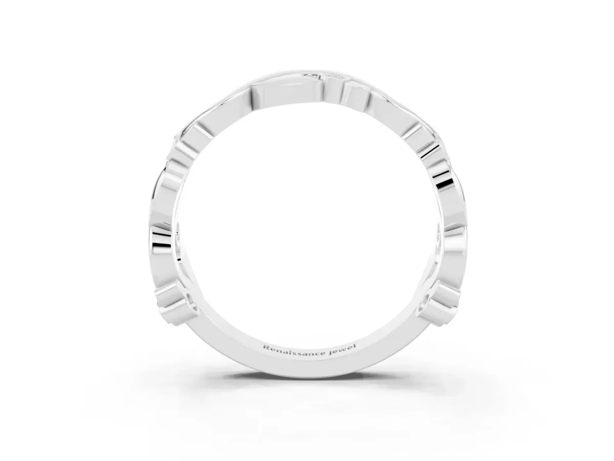 Round Moissanite Leaf Eternity Band with Bezel Setting White gold