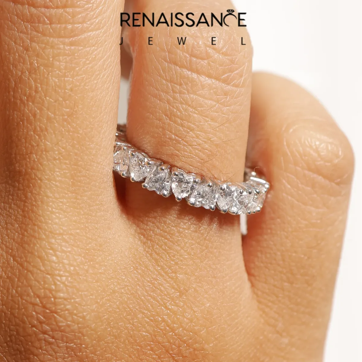 Heart Cut Eternity Band with Shared Prong Setting Silver