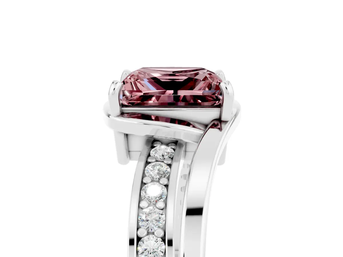 Princess Cut Morganite Solitaire Ring with Split Shank and Prong Setting Platinum