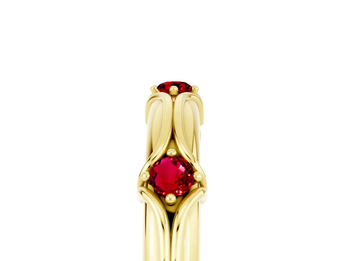 Round Ruby Prong Set Milgrain Eternity Band Yellow gold