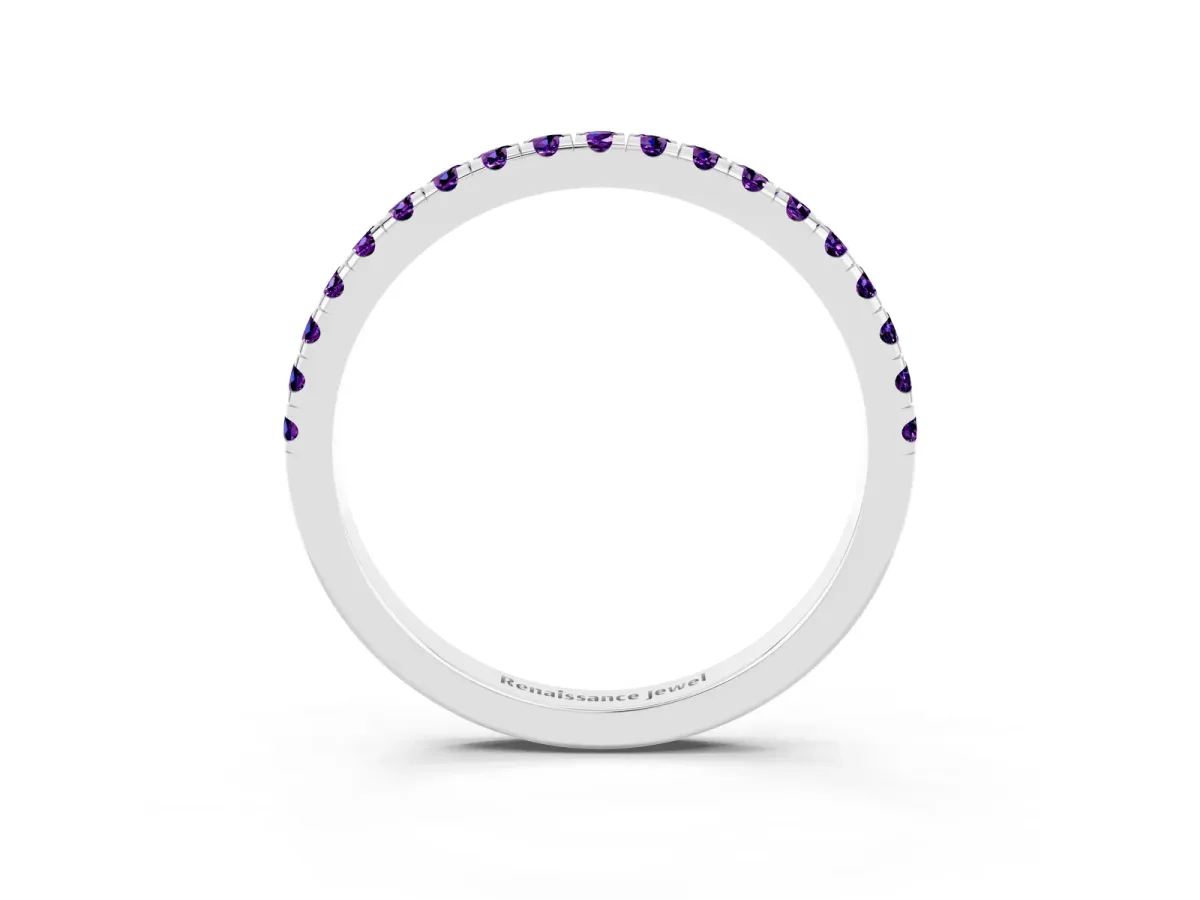 Pavé Round Amethyst Half Eternity Band with Shared Prong Setting Silver