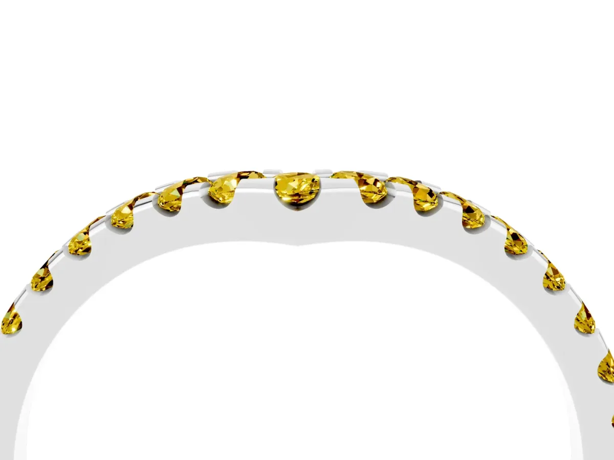 Pavé Round Yellow Sapphire Chevron Band with Shared Prong Setting White gold
