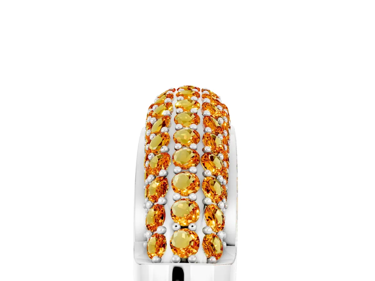 Three-Row Pavé Round Citrine Dome Band Silver