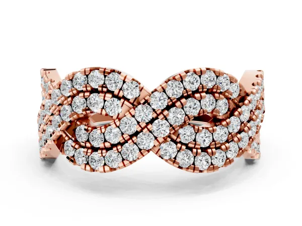 Pavé Round Diamond Infinity Twist Band with Shared Prong Setting Rose gold