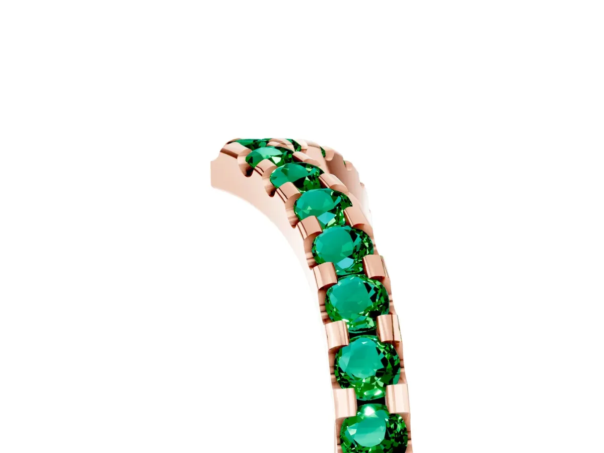 Pavé Round Emerald Chevron Band with Shared Prong Setting Rose gold