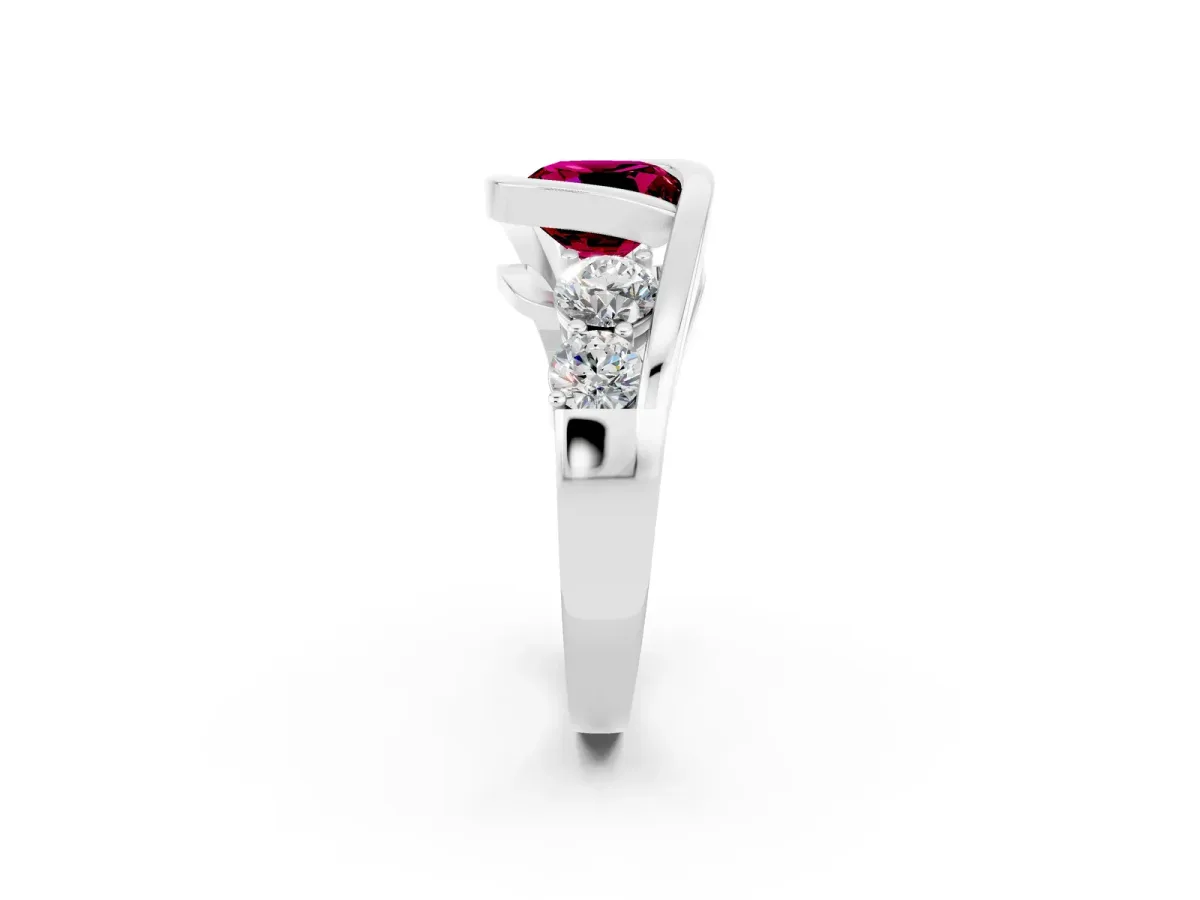 Bezel Set Cushion Cut Garnet Bypass Ring with Round Accents Platinum