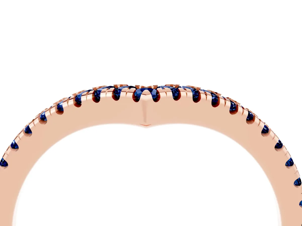 Pavé Round Blue Sapphire V-Shaped Chevron Band with Shared Prong Setting Rose gold