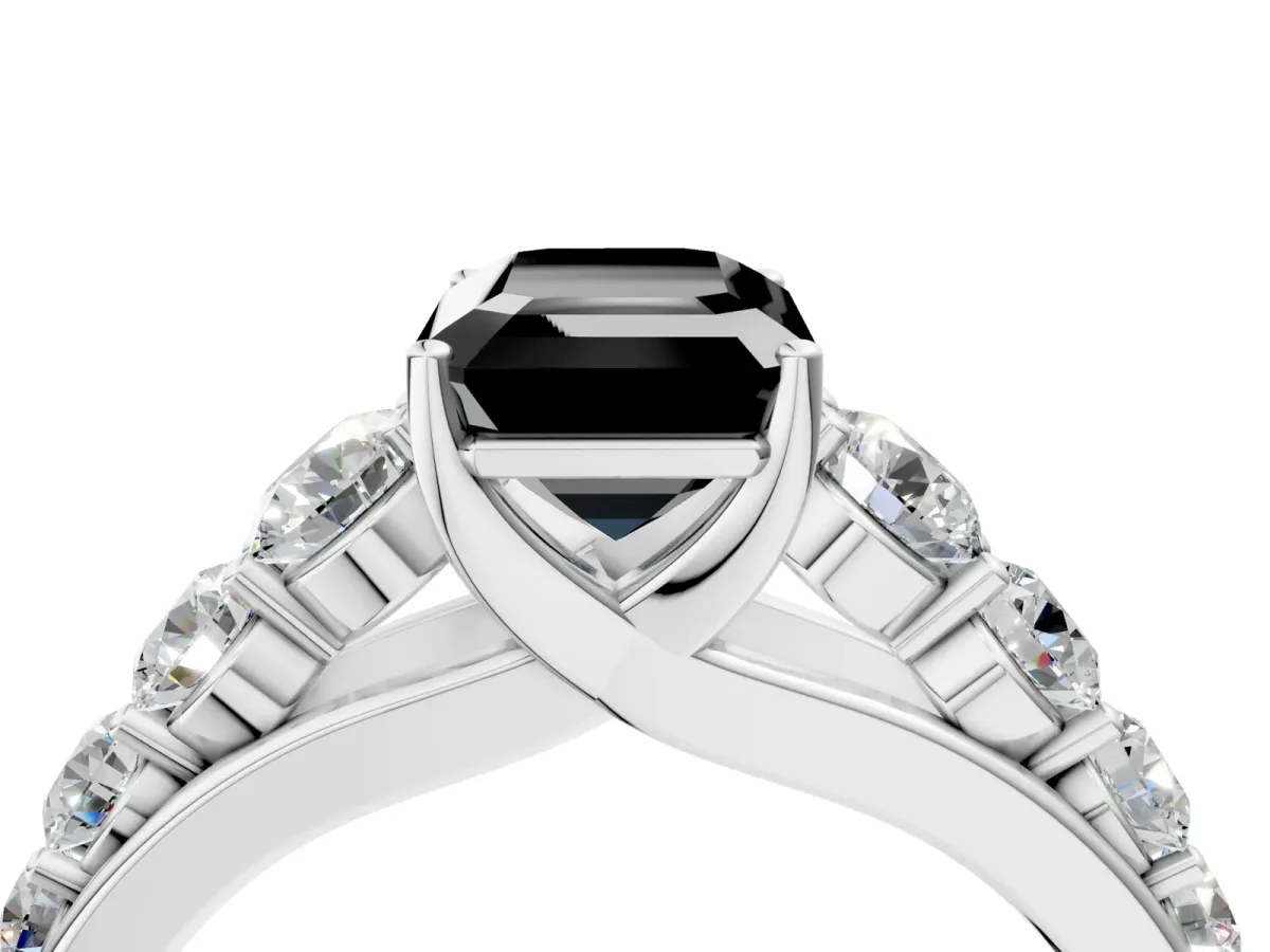 Fancy Black Emerald Cut Brilliant Diamond Pavé Band with Six-Prong Setting Silver