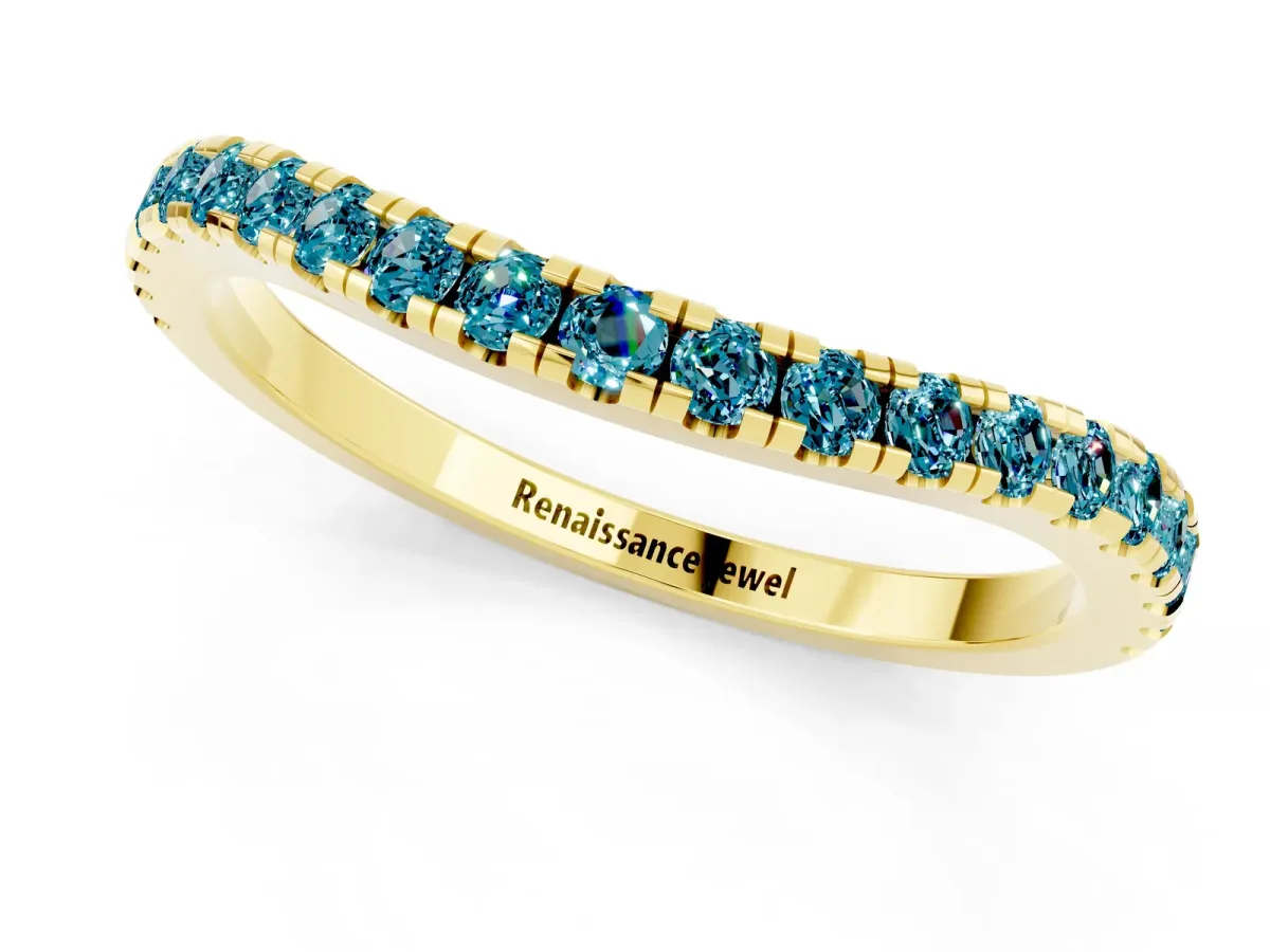 Round Blue Topaz Pavé Half Eternity Band with Shared Prong Setting Yellow gold