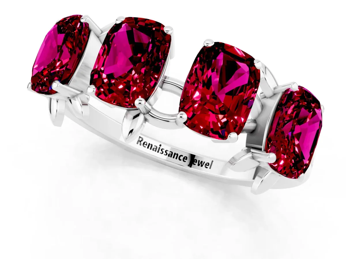 Emerald Cut Garnet Prong-Set Half Eternity Band Silver