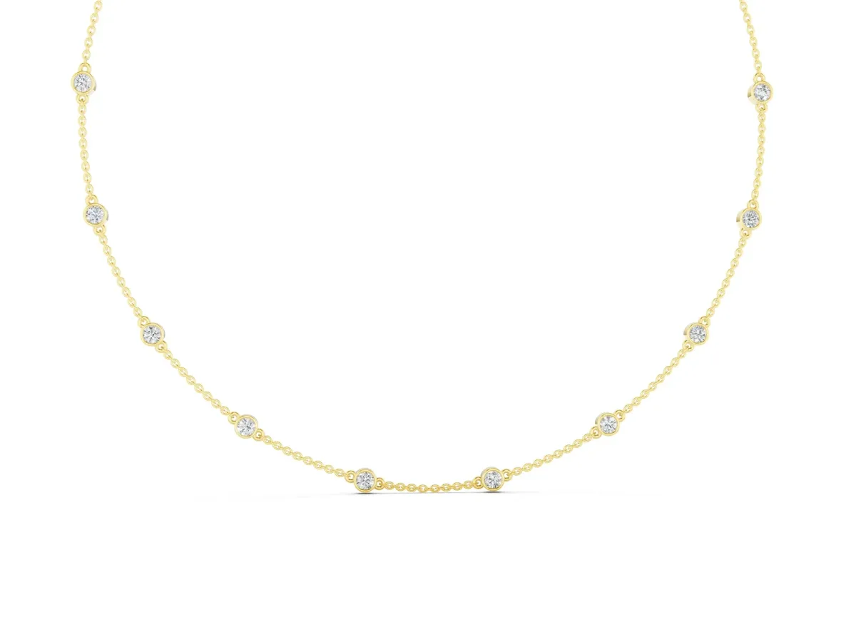 Bezel-Set Round Diamond Station Necklace Yellow gold