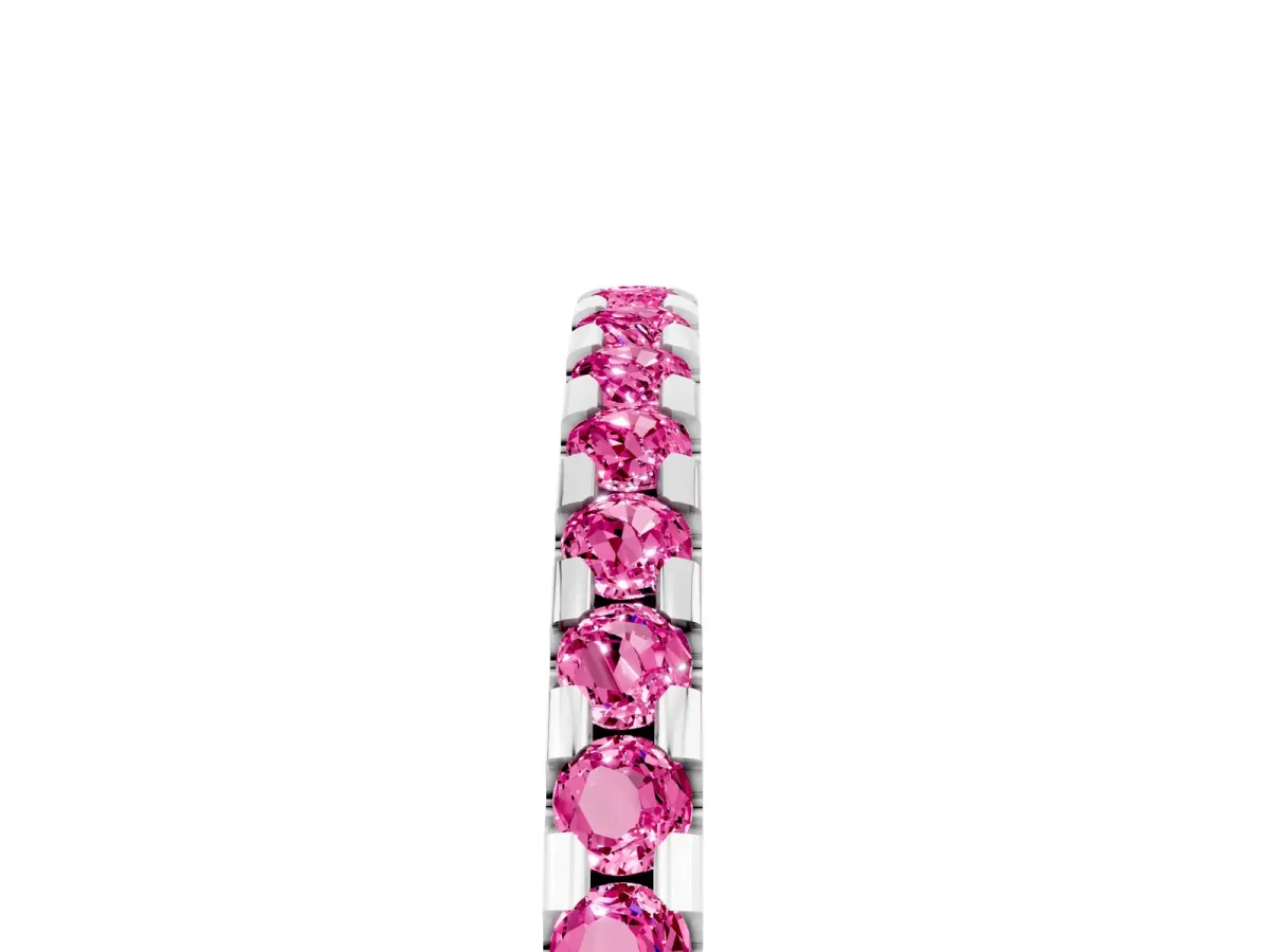 Round Pink Sapphire Pavé Set Eternity Band with Micro Prong Setting Silver