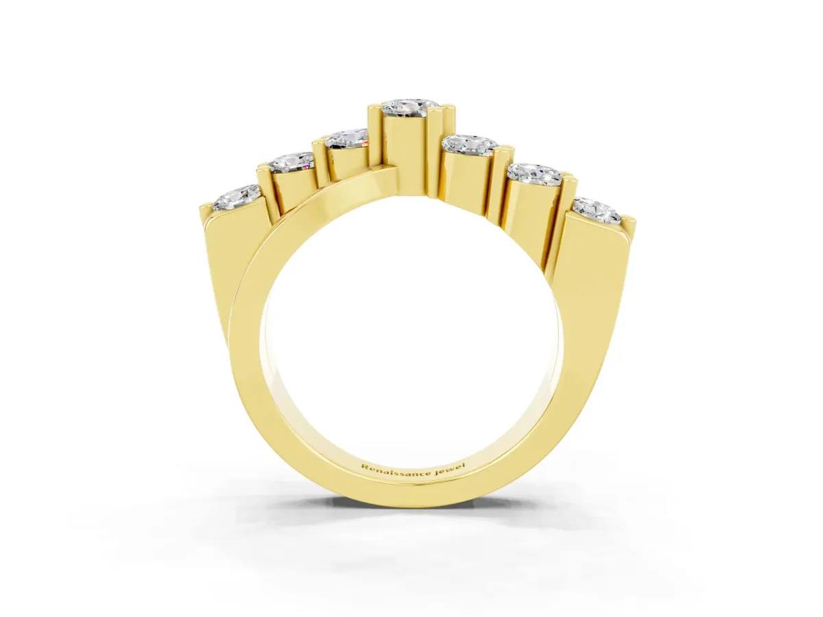 Round Moissanite Prong-Set Crossover Band Yellow gold