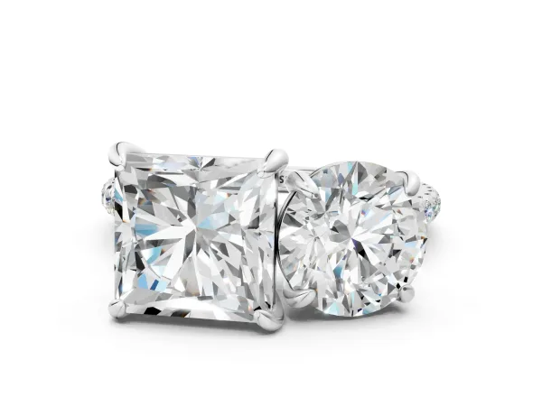 Round and Princess Toi Moi Ring with Prong Setting and Pave Band Platinum