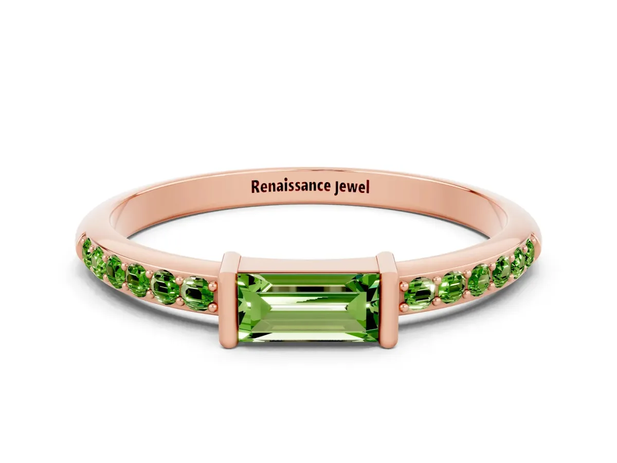 Baguette Peridot Pavé Band with Bar Setting Rose gold