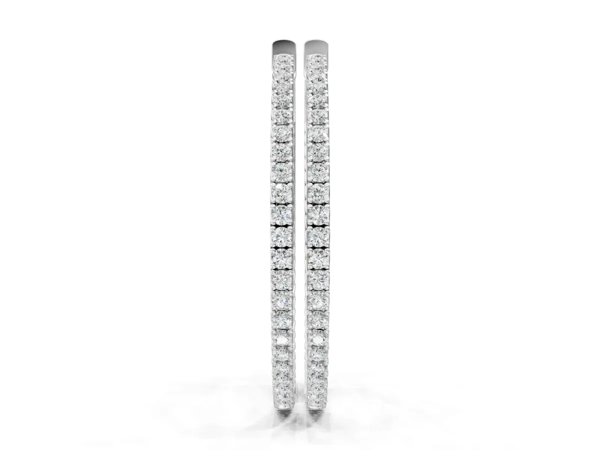 Round Cut Pave Diamond Hoop Earrings with Prong Setting Silver