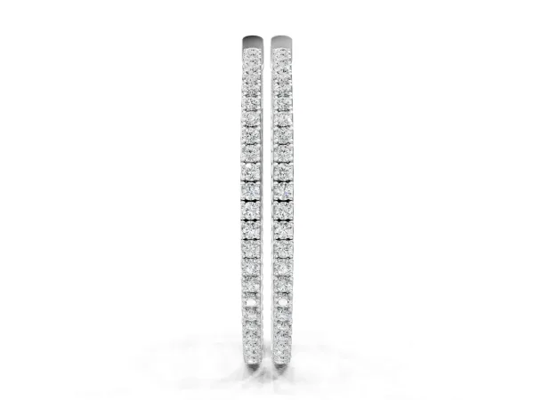 Round Cut Pave Diamond Hoop Earrings with Prong Setting Silver