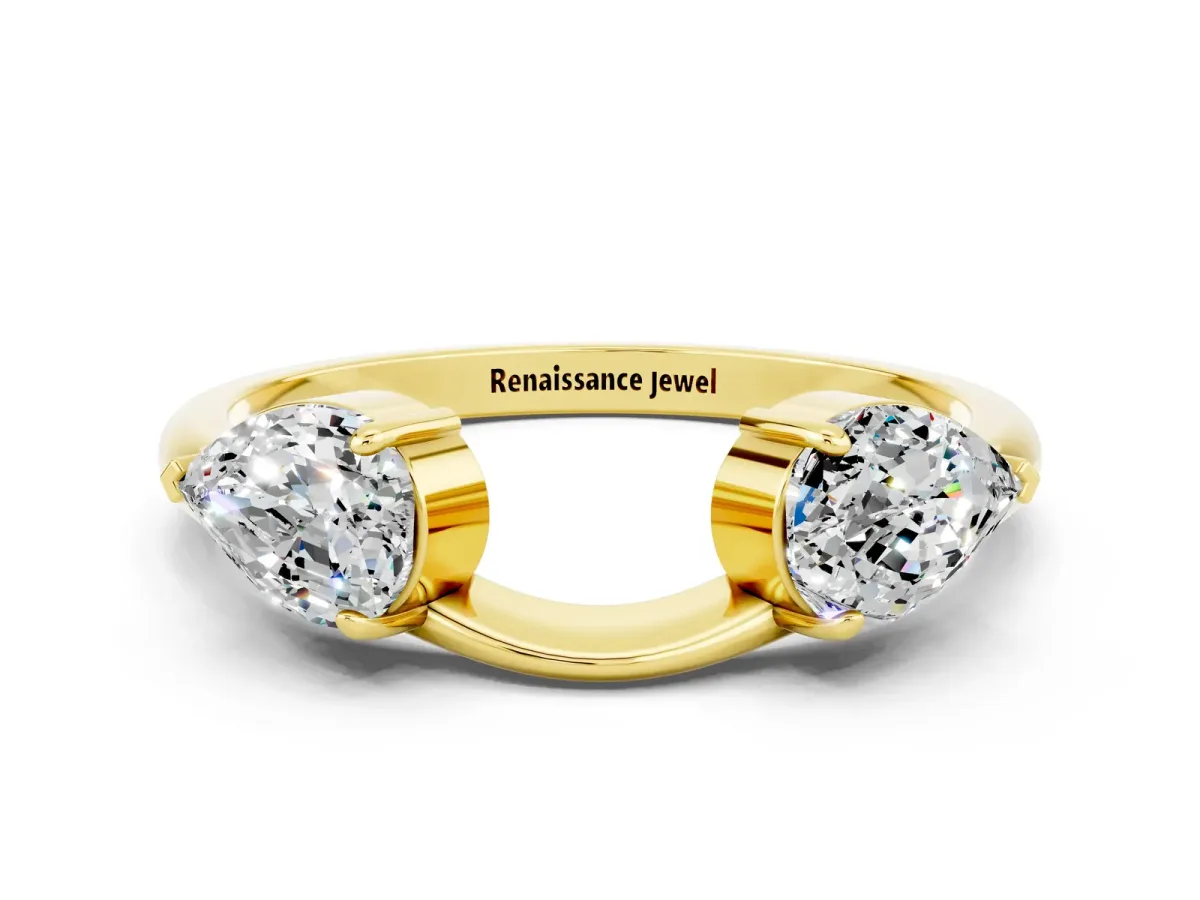 Two-Stone Pear Moissanite Bypass Ring with Prong Setting Yellow gold